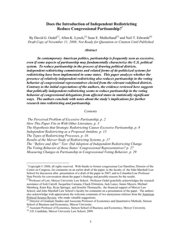 Does the Introduction of Independent Redistricting Reduce Congressional Partisanship?*