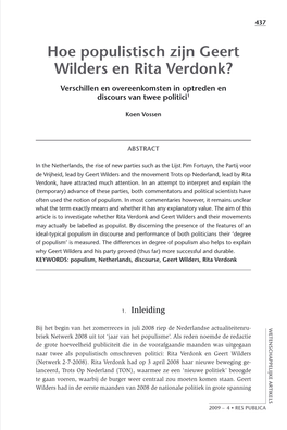 Hoe Populistisch Zijn Geert Wilders En Rita Verdonk?