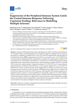 Suppression of the Peripheral Immune System Limits the Central Immune Response Following Cuprizone-Feeding: Relevance to Modelling Multiple Sclerosis