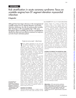 Risk Stratification in Acute Coronary Syndrome: Focus on Unstable Angina/Non-ST Segment Elevation Myocardial Infarction R Bugiardini