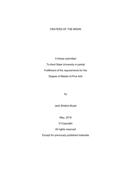 CRATERS of the MOON a Thesis Submitted to Kent State University
