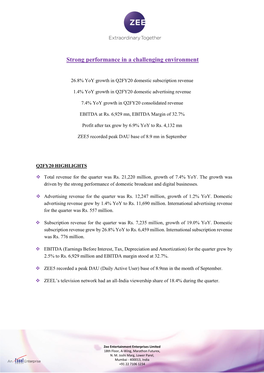 Earnings Release for the Quarter Ended September 30, 2019