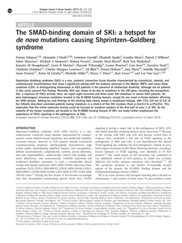 The SMAD-Binding Domain of SKI: a Hotspot for De Novo Mutations Causing Shprintzen&Ndash