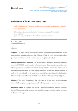 Optimization of the Air Cargo Supply Chain