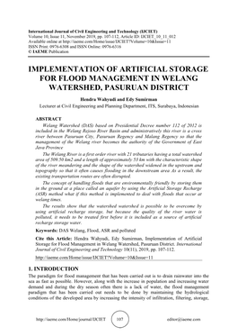 Implementation of Artificial Storage for Flood Management in Welang Watershed, Pasuruan District