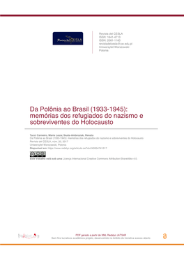 Memórias Dos Refugiados Do Nazismo E Sobreviventes Do Holocausto