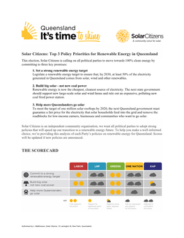 Solar Citizens: Top 3 Policy Priorities for Renewable Energy In