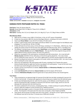 Kansas State Postgame Notes Vs. Texas