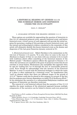 A Historical Reading of Genesis 11:1–9: the Sumerian Demise and Dispersion Under the Ur Iii Dynasty