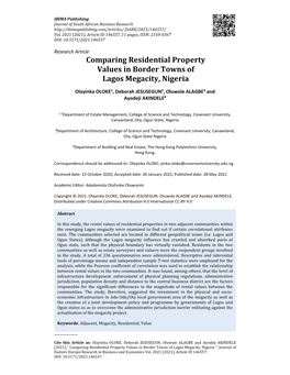 Comparing Residential Property Values in Border Towns of Lagos Megacity, Nigeria