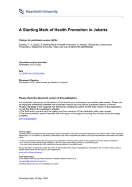 A Starting Mark of Health Promotion in Jakarta
