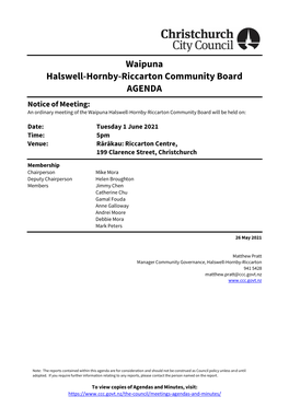 Agenda of Waipuna Halswell-Hornby-Riccarton Community Board