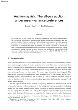 The All-Pay Auction Under Mean-Variance Preferences