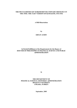 THE ÜLKÜ VERSION of KEMALISM, 1933-1936 a Phd Dissertation B