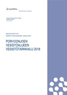 Porvoonjoen Vesistöalueen Vesistötarkkailu 2018