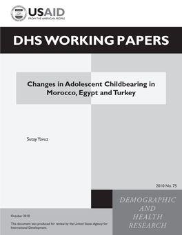 Changes in Adolescent Childbearing in Morocco, Egypt and Turkey [WP75]