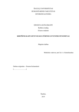 Šiaulių Universitetas Humanitarinis Fakultetas Istorijos Katedra