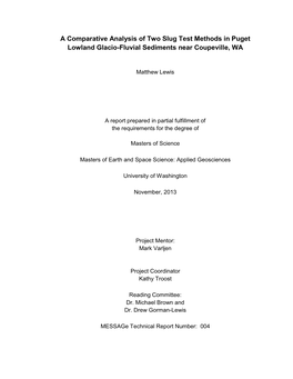 A Comparative Analysis of Two Slug Test Methods in Puget Lowland Glacio-Fluvial Sediments Near Coupeville, WA