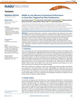 Middle to Late Miocene Contractional Deformation in Costa Rica