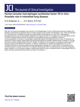 Human Alveolar Macrophages Synthesize Factor VII in Vitro