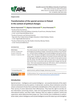 Transformation of the Special Services in Poland in the Context of Political Changes