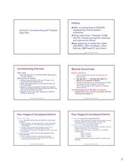 History Scoreboarding Overview Machine Correctness Four Stages