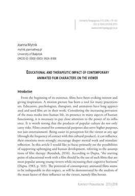 Educational and Therapeutic Impact of Contemporary Animated Film Characters on the Viewer