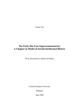 The Early Ibn Ezra Supercommentaries: a Chapter in Medieval Jewish Intellectual History