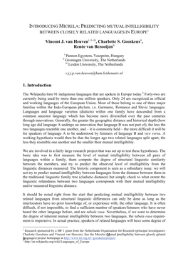 Introducing Micrela: Predicting Mutual Intelligibility Between Closely Related Languages in Europe1