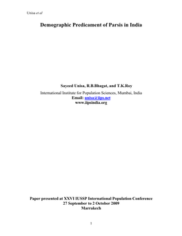 Growth of Parsi Population India: Demographic Perspectives