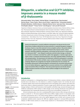 Bitopertin, a Selective Oral GLYT1 Inhibitor, Improves Anemia in a Mouse Model of Β-Thalassemia