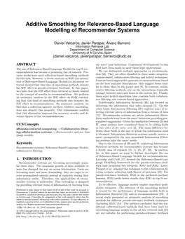 Additive Smoothing for Relevance-Based Language Modelling of Recommender Systems
