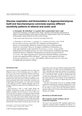 Glucose Respiration and Fermentation in Zygosaccharomyces Bailii and Saccharomyces Cerevisiae Express Different Sensitivity Patterns to Ethanol and Acetic Acid