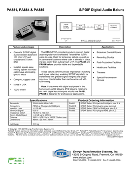 PA881, PA884 & PA885 S/PDIF Digital Audio Baluns