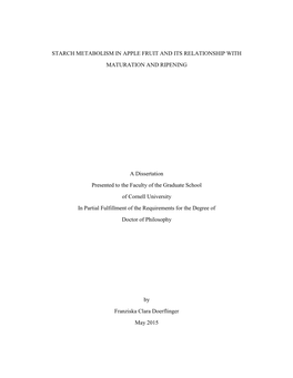 Starch Metabolism in Apple Fruit and Its Relationship with Maturation and Ripening