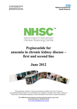 Peginesatide for Anaemia in Chronic Kidney Disease – First and Second Line