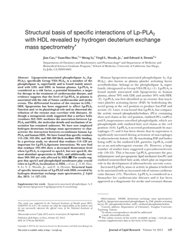 Structural Basis of Specific Interactions of Lp-PLA 2 with HDL Revealed By