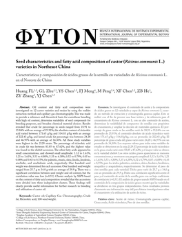 Seed Characteristics and Fatty Acid Composition Of