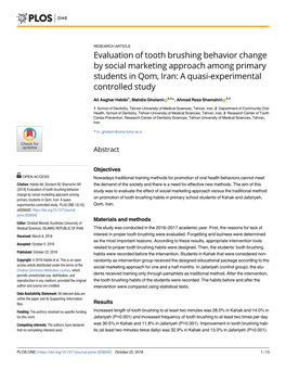 Evaluation of Tooth Brushing Behavior Change by Social Marketing Approach Among Primary Students in Qom, Iran: a Quasi-Experimental Controlled Study