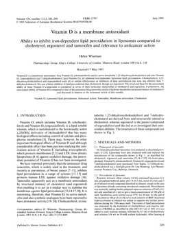 Vitamin D Is a Membrane Antioxidant Ability to Inhibit Iron-Dependent Lipid