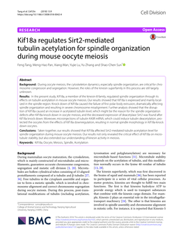 Kif18a Regulates Sirt2-Mediated Tubulin Acetylation for Spindle