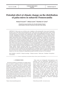 Potential Effect of Climate Change on the Distribution of Palsa Mires in Subarctic Fennoscandia