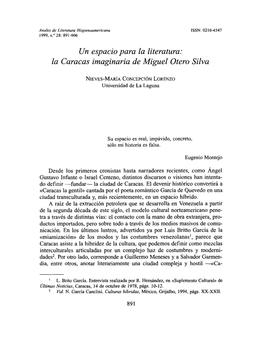 Un Espacio Para La Literatura: La Caracas Imaginaria De Miguel Otero Silva