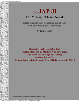 Sant Kirpal Singh: Guru Nanak's JAP JI