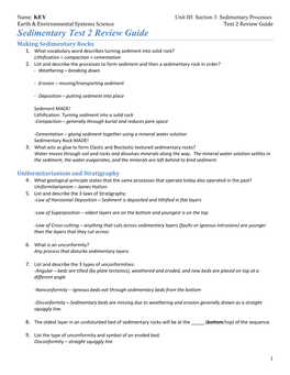 Sedimentary Test 2 Review Guide Making Sedimentary Rocks 1