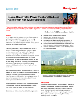 Eskom Reactivates Power Plant and Reduces Alarms with Honeywell Solutions