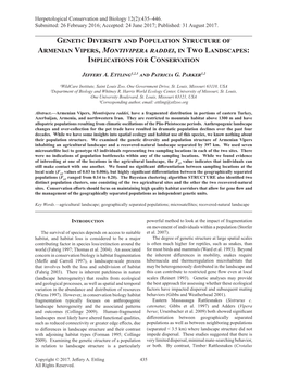 Genetic Diversity and Population Structure of Armenian Vipers, Montivipera Raddei, in Two Landscapes: Implications for Conservation