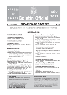 Boletín Oficial De La Provincia De Cáceres