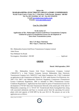 Before the MAHARASHTRA ELECTRICITY REGULATORY COMMISSION World Trade Centre, Centre No