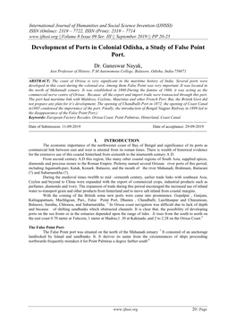 Development of False Point Port in Orissa in Colonial